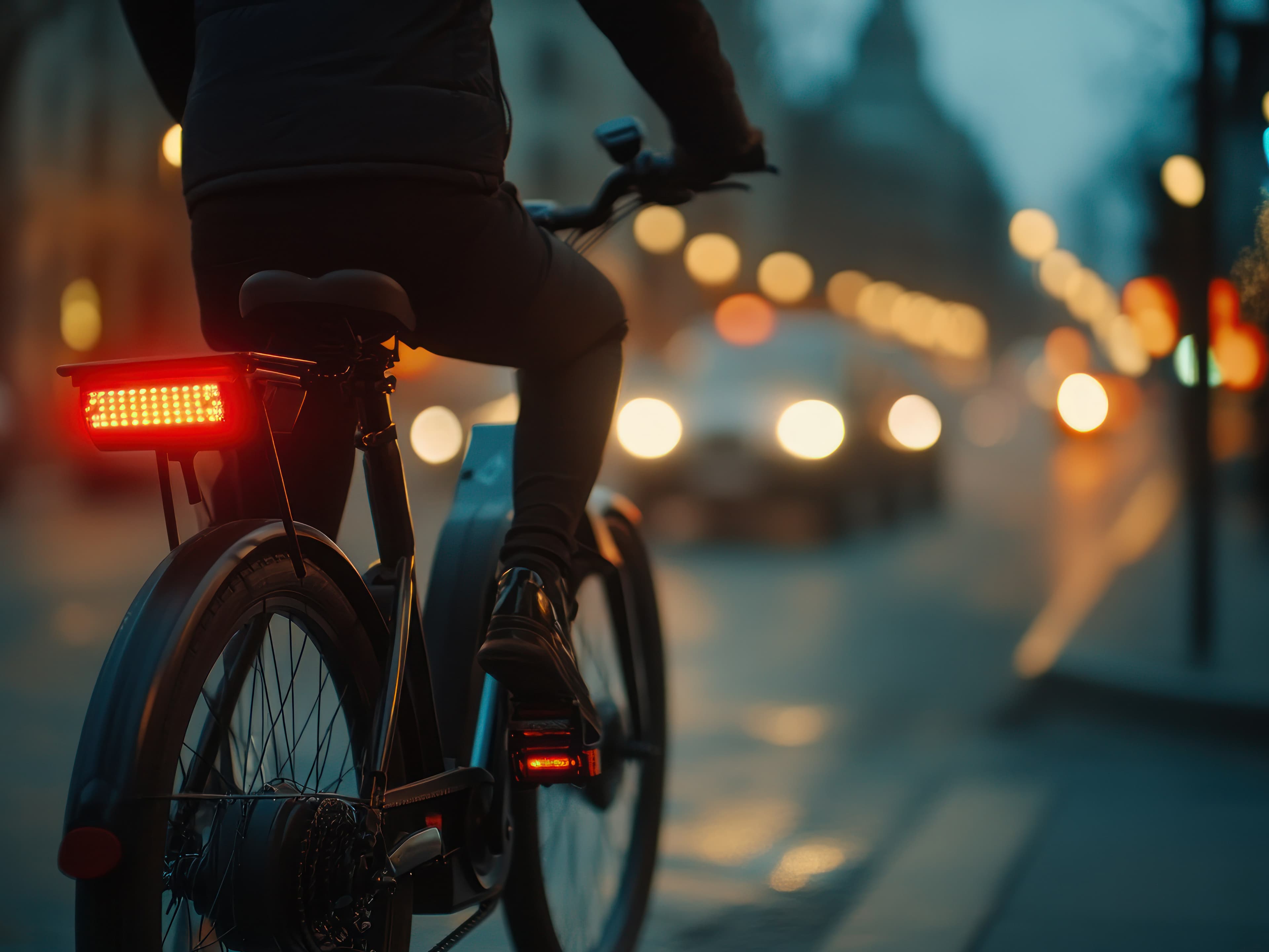 Rücklicht eines Fahrrads am Abend